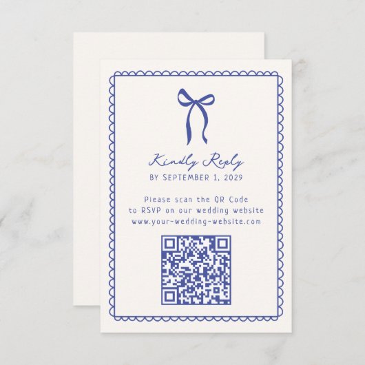 Whimsical, blauw Hand getrokken bruiloft QR code R RSVP Kaartje (Voorkant / Achterkant)