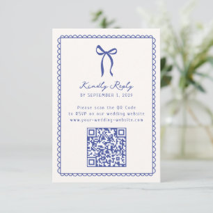 Whimsical, blauw Hand getrokken bruiloft QR code R RSVP Kaartje