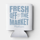 Whimsical Blauw Handgetekend Vers Van De Markt Blikjeskoeler (Achterkant)