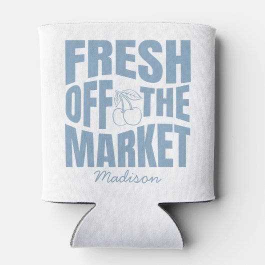 Whimsical Blauw Handgetekend Vers Van De Markt Blikjeskoeler (Achterkant)