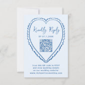 Whimsical Blauw Hart QR Code Huwelijk RSVP Kaartje (Voorkant)