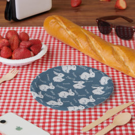 Whimsical Blauw Konijn Eend Illusie Tekening Pasen Papieren Bordje