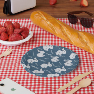 Whimsical Blauw Konijn Eend Illusie Tekening Pasen Papieren Bordje