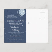 Whimsical Blauw Konijn Konijntje Maan Sterren Brui Aankondigingskaart (Achterkant)