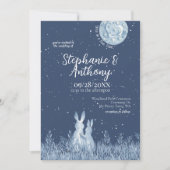 Whimsical Blauw Konijntje Maan Sterren Bruiloft Kaart (Voorkant)
