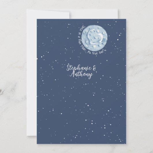 Whimsical Blauw Konijntje Maan Sterren Bruiloft Kaart (Achterkant)