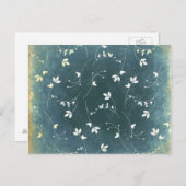 Whimsical Blauw  Patroon met Vogels en Blad Briefkaart (Voorkant / Achterkant)