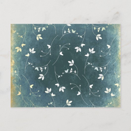 Whimsical Blauw  Patroon met Vogels en Blad Briefkaart (Voorkant)