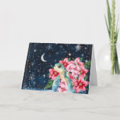 Whimsical Blauw Roze Bloemen Zee Schildpad Kerst Feestdagen Kaart (Voorkant)