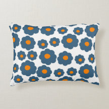 Whimsical Blauw & Sinaasappel Bloemen Retro, Vroli