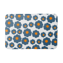 Whimsical Blauw & Sinaasappel Bloemen Retro, Vroli Badmat