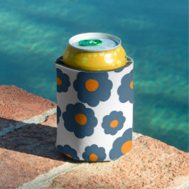 Whimsical Blauw & Sinaasappel Bloemen Retro, Vroli Blikjeskoeler