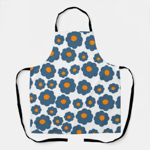 Whimsical Blauw & Sinaasappel Bloemen Retro, Vroli Schort