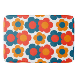 Whimsical Blauw & Sinaasappel Bloemen Retro Vrolij Badmat