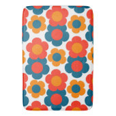Whimsical Blauw & Sinaasappel Bloemen Retro Vrolij Badmat (Voorkant Verticaal)
