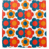 Whimsical Blauw & Sinaasappel Bloemen Retro Vrolij Douchegordijn (Voorkant)