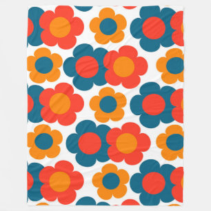 Whimsical Blauw & Sinaasappel Bloemen Retro Vrolij Fleece Deken