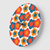 Whimsical Blauw & Sinaasappel Bloemen Retro Vrolij Grote Klok (Hoek)