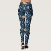 Whimsical Blauw Sinaasappel Pompoen Halloween Patr Leggings (Achterkant)