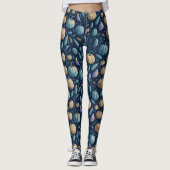 Whimsical Blauw Sinaasappel Pompoen Halloween Patr Leggings (Voorkant)