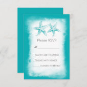 Whimsical blauw strand bruiloft RSVP kaarten (Voorkant / Achterkant)