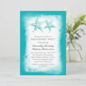 Whimsical blauw strand verlovingsfeest uitnodiging (Staand voorkant)