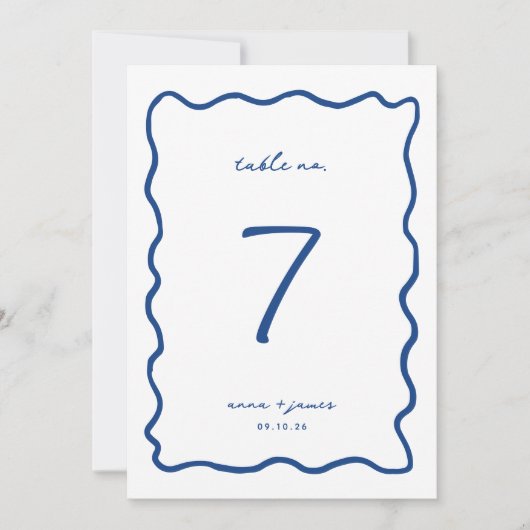 Whimsical Blauw Trouwtafel Nummer Kaart (Voorkant)
