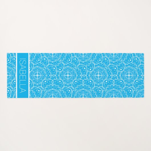 Whimsical Blauw Wit Mandala Patroon Gepersonalisee Yogamat (Achterkant (horizontaal))
