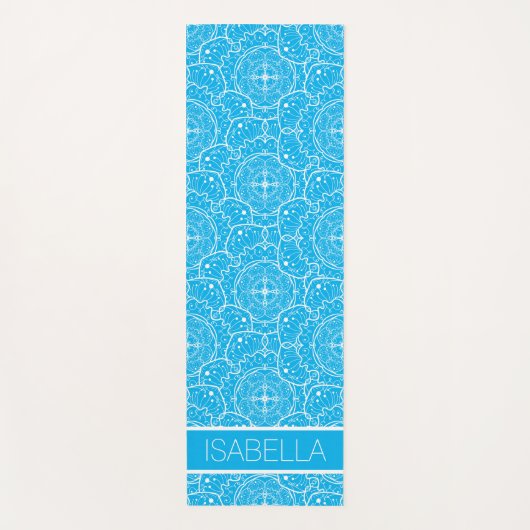 Whimsical Blauw Wit Mandala Patroon Gepersonalisee Yogamat (Voorkant)