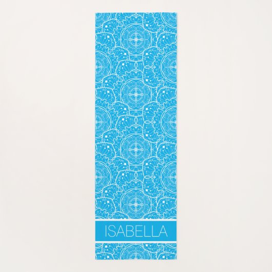 Whimsical Blauw Wit Mandala Patroon Gepersonalisee Yogamat (Achterkant)