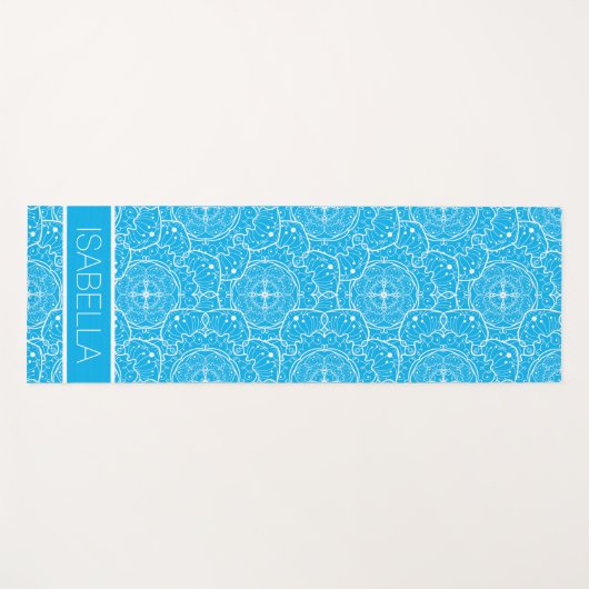 Whimsical Blauw Wit Mandala Patroon Gepersonalisee Yogamat (Voorkant (horizontaal))