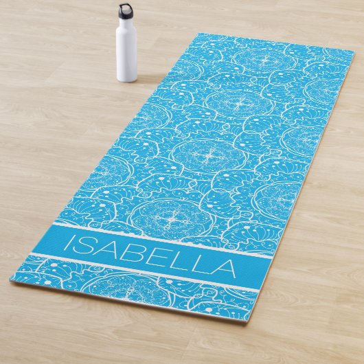 Whimsical Blauw Wit Mandala Patroon Gepersonalisee Yogamat (In situ)