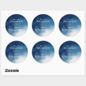 Whimsical Blauw Wit Sneeuwvlok Bruiloft Ronde Sticker (Vel)
