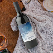 Whimsical Blauw Wit Sneeuwvlok Bruiloft Wijn Etiket