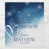 Whimsical Blauw Wit Sneeuwvlok Bruiloft Wijn Etiket (Enkel label)