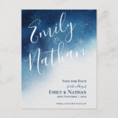 Whimsical Blauw Wit Sneeuwvlok Elegantie Bruiloft Aankondigingskaart (Voorkant)