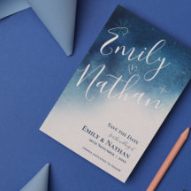 Whimsical Blauw Wit Sneeuwvlok Elegantie Bruiloft