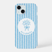 Whimsical Blauw Witte Streep Preppy Monogram iPhone 15 Case (Achterkant)