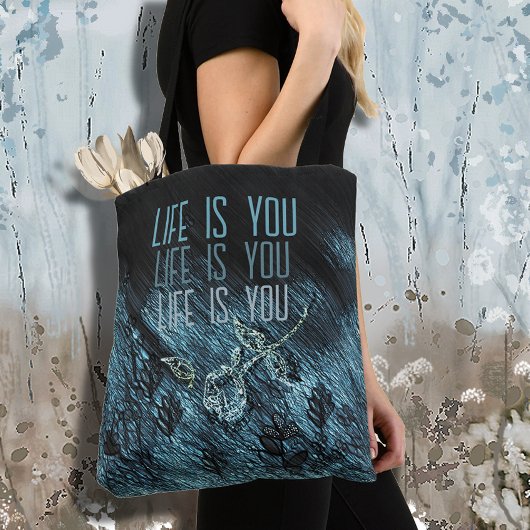 Whimsical Blauw Zwart Roos Tekst Tote Bag