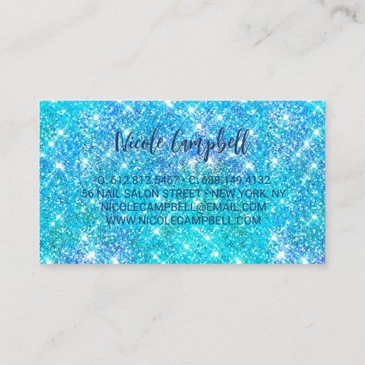Whimsical blauwe aqua faux Glitter Visitekaartje (Achterkant)
