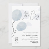 Whimsical blauwe ballon het is een jongen kaart (Voorkant)