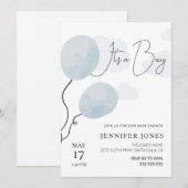 Whimsical blauwe ballon het is een jongen kaart (Voorkant / Achterkant)