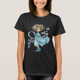 Whimsical Blauwe Bloemenmeisje Cottagecore Kunst T-shirt