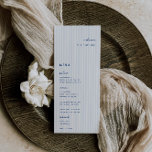 Whimsical Blauwe Bruiloft Plaats Kaart Menu<br><div class="desc">Whimsical Blue minimalist,  bruiloft gast plaats kaart en menu. Functies,  Franse Blauwe typografie en lichtblauwe streeppatroon achtergronden. Lettertypen en achtergrondkleur kunnen worden aangepast. Let op: gastnamen moeten worden ingevoerd en afzonderlijk aan uw winkelwagen worden toegevoegd.</div>