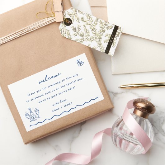 Whimsical Blauwe Doodle Bruiloft Welkomsttas Rechthoekige Sticker (Geschenken)