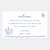 Whimsical Blauwe Doodle Bruiloft Welkomsttas Rechthoekige Sticker (Voorkant)