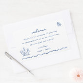 Whimsical Blauwe Doodle Bruiloft Welkomsttas Rechthoekige Sticker (Envelop)