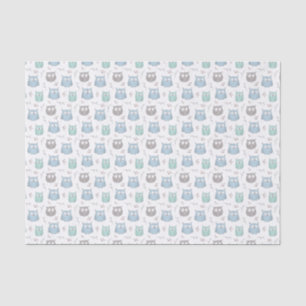 Whimsical Blauwe Groene Uilen en Bloemen Patroon Tissuepapier
