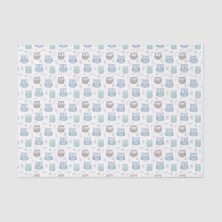 Whimsical Blauwe Groene Uilen en Bloemen Patroon Tissuepapier