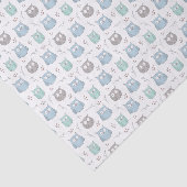 Whimsical Blauwe Groene Uilen en Bloemen Patroon Tissuepapier (Detail)